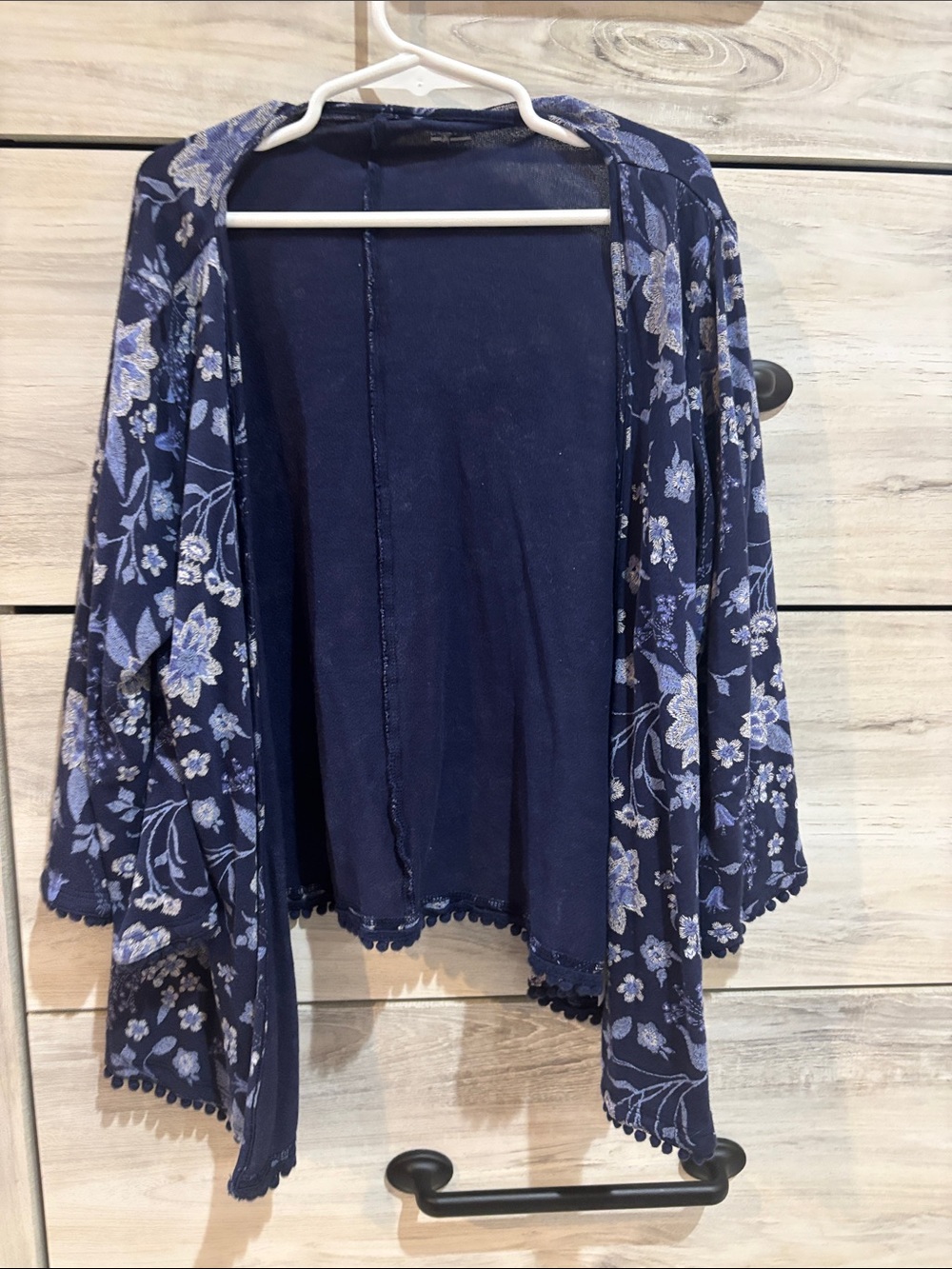 Navy Floral Pom Trim Blouse